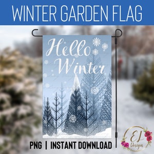 Winter Garden Flag PNG | Hello Winter PNG | Garden Flag Template | 12x18 Garden Flag Sublimation Design | Winter Flag Png | Seasonal Garden