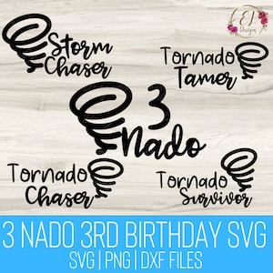 3 Nado Storm Chaser SVG Bundle | Drei Nado Svg | 3. Geburtstag SVG | Tornado Chaser Svg | Tornado Survivor Svg | Familiengeburtstag Svg Dateien