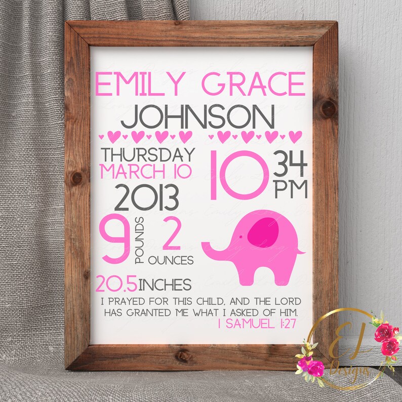 Download Art Collectibles Clip Art Baby Elephant Svg Birth Stats Svg Personalized Birth Announcement Svg Welcome Baby Newborn Svg Birth Stats Sign 1 Samuel 1 27 Svg