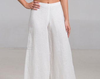 Linen women's pants, women's wide pants, off-white chic pants, women's boho pants, women's summer pants, wide cut pants