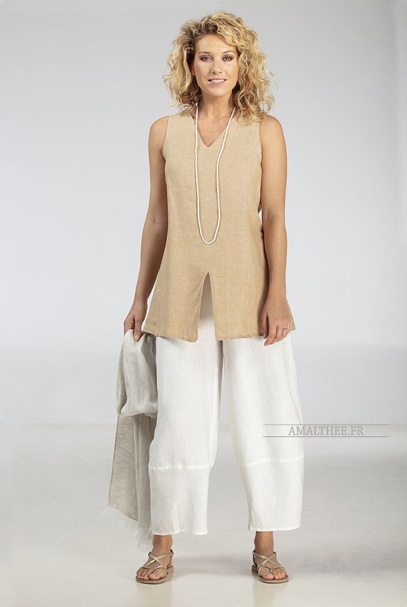 Women's White Linen Bubble Pants Women 