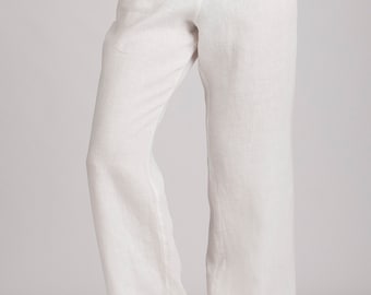 Pantalon femme lin, pantalon droit femme, pantalon chic lin naturel, pantalon d'été pour femme, pantalon bohème lin