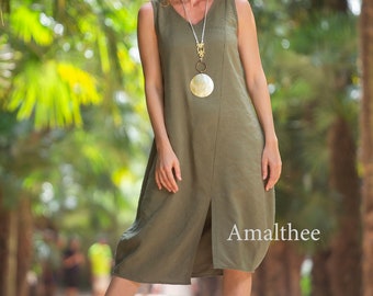 Robe Elena, robe en lin tencel  femme,   robe bohème chic, robe  été femme, robe fait main, robe lin tencel vert olive