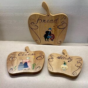 Vintage Wood Apple Shaped Cutting Boards Made In Japan 1950’s