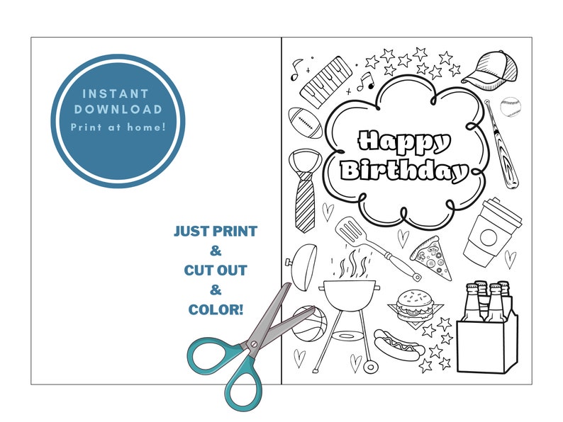 Printable Birthday Card | Coloring Greeting Card | Kids Color Birthday ...