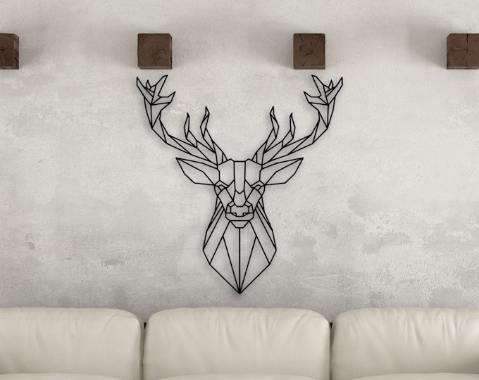 Metal Wall Art Geometric Deer Head,Deer Metal Wall Art, Metal Animal Wall Decor, Animal Mask, Fireplace Decor, Metal Wall Decor, Unique Gift