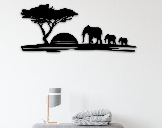 Safari Animals, Sunset Elephant Sign, Africa Metal Wall Art, Nursery Decor, Nursery Decor, Nursery Baby Shower Gift Ideas, Custom Nursery