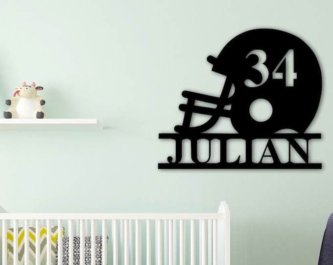 Custom Name Sign, Personalized Football Name Sign, Custom Metal, Football, Metal Nursery Wall Hanger, Sport Home Decor Football Lover Gifts