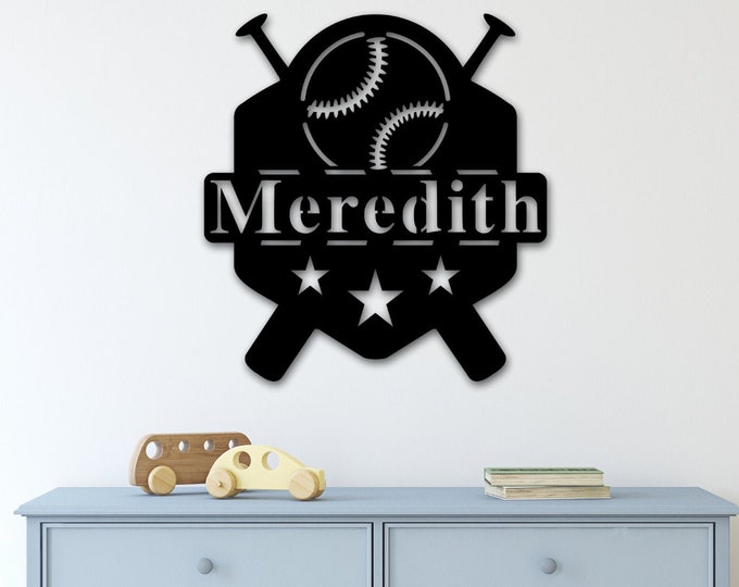 Softball Baseball Name Sign, Nursery Decor, Personalized Metal Sign, Metal, Personalized Name Sign, Metal Name Sign, Kids Name Sign, Sports