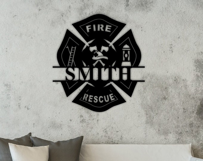 Customized Metal Maltese Cross Wall Art, Firefighter, Personalized Sign, Firefighter sign, Firefighter gift, Custom Metal Name Sign