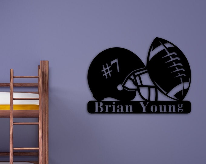 Custom Name Sign, Personalized Football Name Sign, Custom Metal, Football, Metal Nursery Wall Hanger, Sport Home Decor Football Lover Gifts