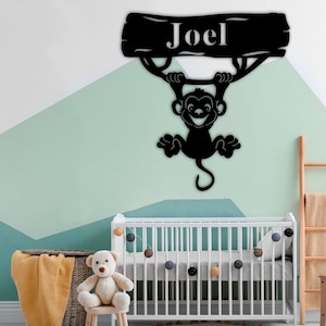 Monkey Nursery Name Sign, Custom Nursery Sign, Kids Name Sign, Monkey Wall Art, Monkey Sign, Kids Bedroom Door Hanger, Boy Bedroom Name Sign