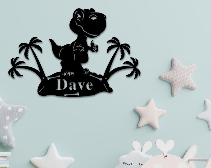 Dinosaur Name Sign. Nursery Decor, Personalized Metal Sign, Metal Name, Personalized Name Sign, Metal Name Sign, Kids Name Sign Dinosaur Kid