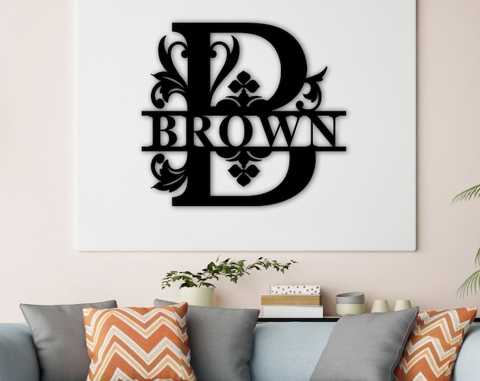 Personalized Family Name Monogram Sign, Metal Monogram Sign, Monogram Initial & Name Sign, Housewarming Gift, Wedding Gift, Door Hanger Sign