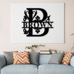 Personalized Family Name Monogram Sign, Metal Monogram Sign, Monogram Initial & Name Sign, Housewarming Gift, Wedding Gift, Door Hanger Sign