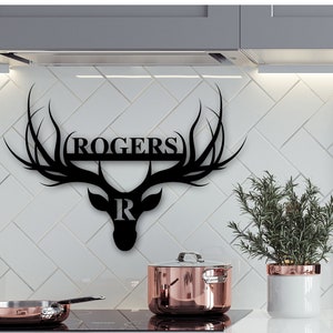 Personalized Family Name Metal Sign, Custom Metal Name Sign, Rustic Name Sign, Deer Name Sign, Housewarming gift, Wedding gift