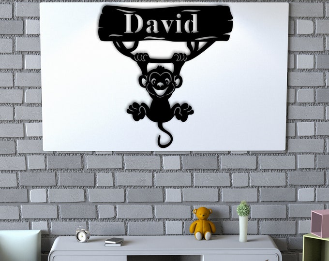 Monkey Name Sign, Nursery Decor, Personalized Metal Sign, Mtal Name, Personalized Name Sign, Metal Name Sign, Little Monkey Kid Gift Ideas