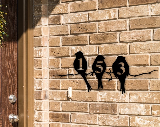 House Numbers Birds On A Limb, Branch Address Metal Sign, Metal Art, Custom Address Plaque, House Numbers, Unique Address Numbers, Custom