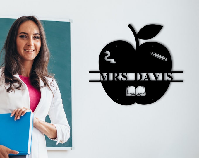 Personalized Teacher Gift, Custom Apple Teacher Name Sign, Teacher Appreciation Sign, Thank You Gift, Classroom Decor Ideas, Decoration