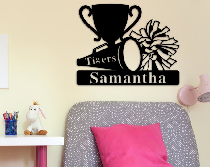 Custom Name Sign, Personalized Cheer Name Sign, Custom Metal Cheerleading, Metal Nursery Wall Hanger, Sport Home Decor, Cheerleader Gifts