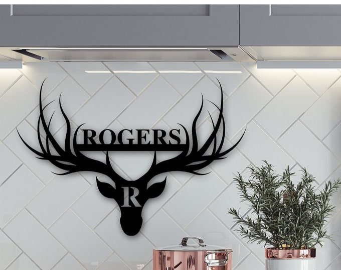 Personalized Family Name Metal Sign, Custom Metal Name Sign, Rustic Name Sign, Deer Name Sign, Housewarming gift, Wedding gift