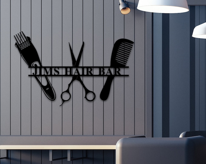 Barber Shop Sign, Personalized Barber Sign, Custom hairstylist Sign, Metal Hairdresser Barber Name Decor, Personalized Business Name Sign