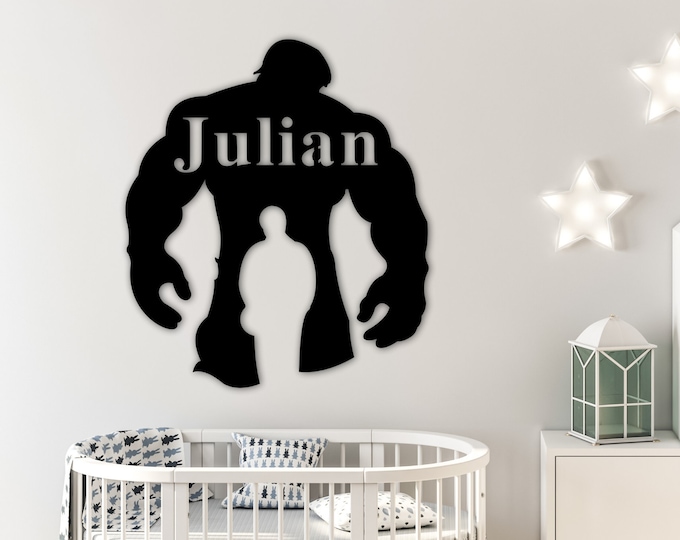 Custom Name Sign, Personalized Hulk Name Sign, Custom Metal Superhero, Metal Nursery Wall Hanger, Hulk Home Decor, Hulk Hero Gift Ideas
