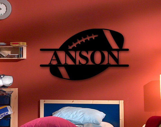 Football Name Sign, Metal Monogram, Monogram Door Hanger, American, Football, Nursery Monogram, Metal Name, Personalized Name Sign