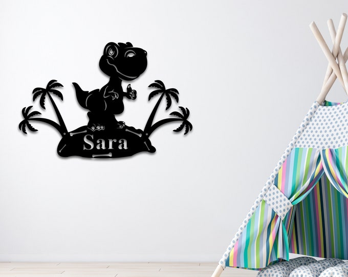 Name Sign, Dinosaur Kids Room Sign, Dino Room Gift Decor, Personalized Metal Sign, Metal Name Dinosaur Boys Kids Name Sign Gift, Birthday