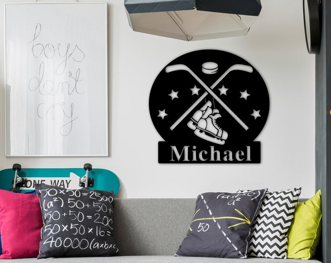 Hockey Metal Wall Art, Metal Hockey Decor, Hockey Sign, Hockey Name Sign, Sports Name Sign, Metal Art, Custom Personalized Metal Gift Ideas