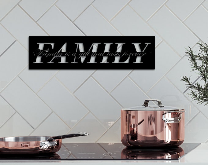 Family Sign, Metal Family Sign, Farmhouse Wall Decor, Anniversary Gift, Mother Gift For Mom, Laser Cut Word Laser Cut Metal Sign, Gift Ideas
