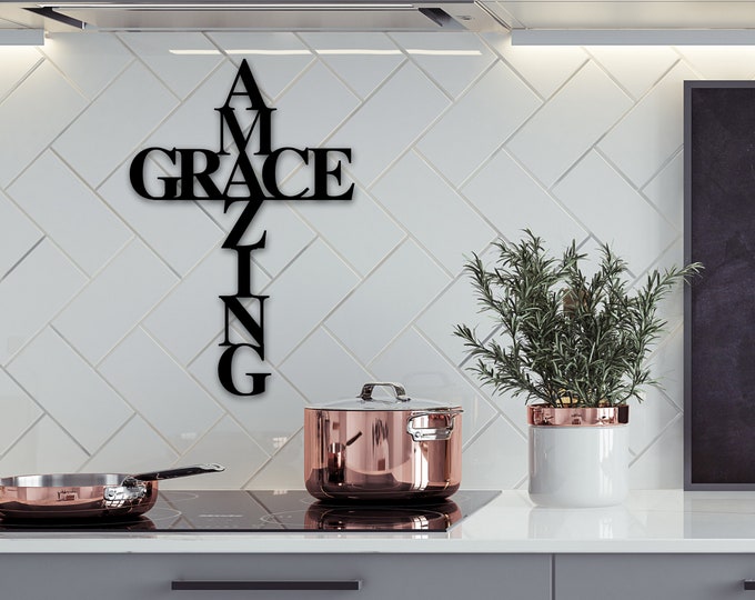 God Bless Our Home Metal Sign, Cross, Religious Decor, God Bless, Spiritual Decor, Religious Wall Art, Amazing Grace Metal Sign, Wall Hanger