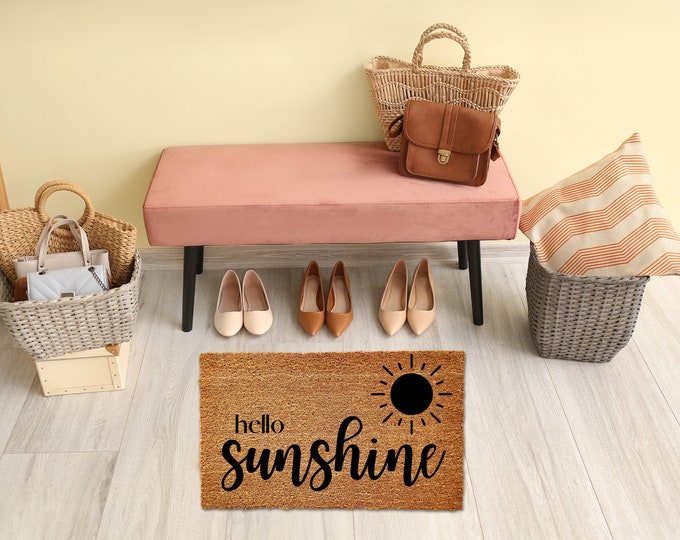 Hello Spring, Hello Sunshine Doormat, Housewarming Gift, Spring Decor, Front Porch Decor, Spring Doormat, Sunshine Welcome Mat, Door Mat