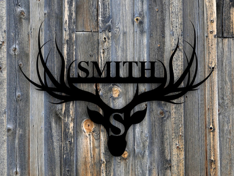 Personalized Family Name Metal Sign, Custom Metal Name Sign, Rustic Name Sign, Deer Name Sign, Housewarming gift, Wedding gift image 3