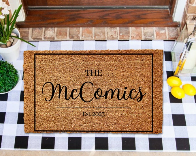 Family Name Dots Welcome Doormat, Housewarming Gift, Wedding Gift, Custom Doormat, Personalized Doormat, Closing Gift, Front Door Mat