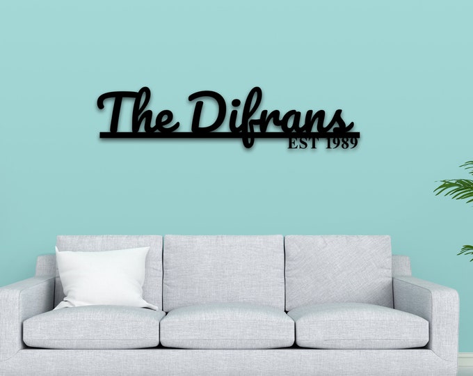 Custom Family Name Established Date Metal Sign, Personalized Wedding Gift, Last Name Sign, Couples Gift, Anniversary Gift, Wall Decor