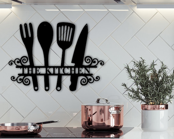 Personalized Kitchen Wall Art Custom Name with Utensils Wall