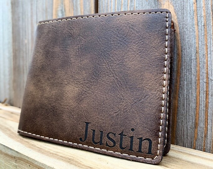 Custom Man's Wallet, Personalized Wallet, Vegan Leather Wallet - Groomsman Gift, Father's Day, Stocking Stuffer, Valentine's Gift for Him
