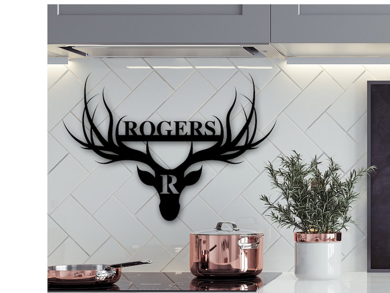 Personalized Family Name Metal Sign, Custom Metal Name Sign, Rustic Name Sign, Deer Name Sign, Housewarming gift, Wedding gift image 1