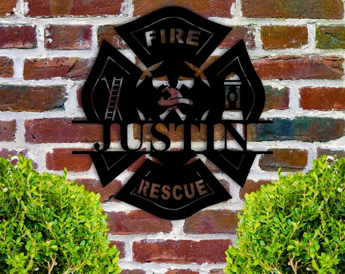 Fireman Sign with Last Name Personalized, Metal Maltese Cross Sign, Firefighter Gift, First Responder Gift, Fireman Metal Sign for Fireman