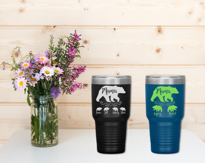 Mama Bear Personalized Tumbler, Add up to 4 Mama Bear Cubs, Perfect Custom Gift for Moms, Mother's Day Personalized Gift, Custom Colors