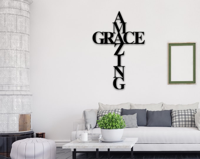 Religious Decor, Amazing Grace Metal Sign, Metal God Word Sign, Custom Metal Cross, Amazing Cross, Religious Decor Religious Gifts and Art