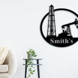 Personalized Oil Field Door Hanger. Oil Rig Metal Art, Gift for Oil Field Worker, Rustic Metal Wall Art, Oil Field Sign, Derrickhand Gift