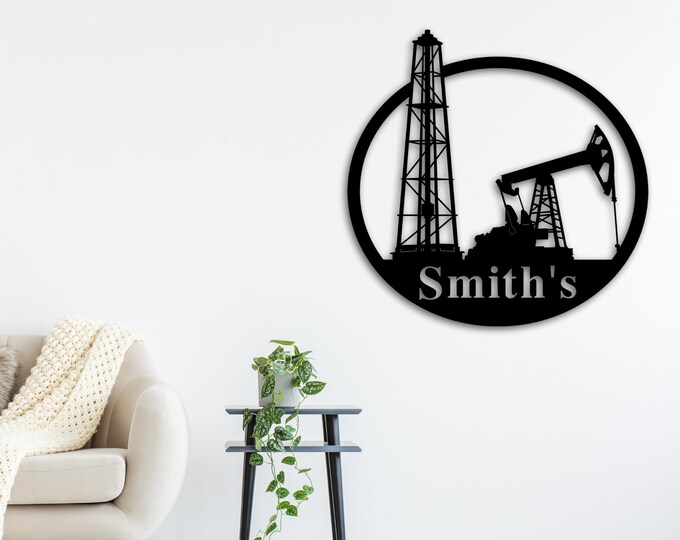 Personalized Oil Field Door Hanger. Oil Rig Metal Art, Gift for Oil Field Worker, Rustic Metal Wall Art, Oil Field Sign, Derrickhand Gift