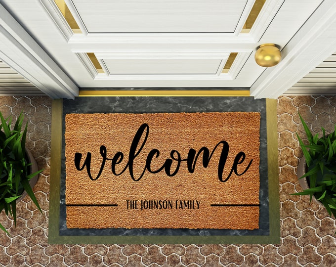 Welcome Family Name Personalized Doormat, Housewarming Gift, Wedding Gift,  Custom Personalized Doormat, Closing Gift, Front Door Mat