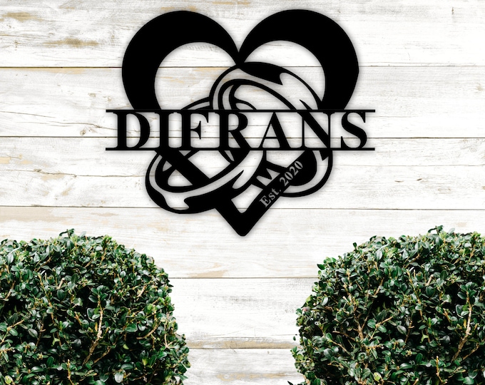 Custom Metal Name Sign, Family Name Metal Sign, Personalized Last Name Sign, Door Hanger, Outdoor Metal Sign, Wedding Gift, Monogram Sign