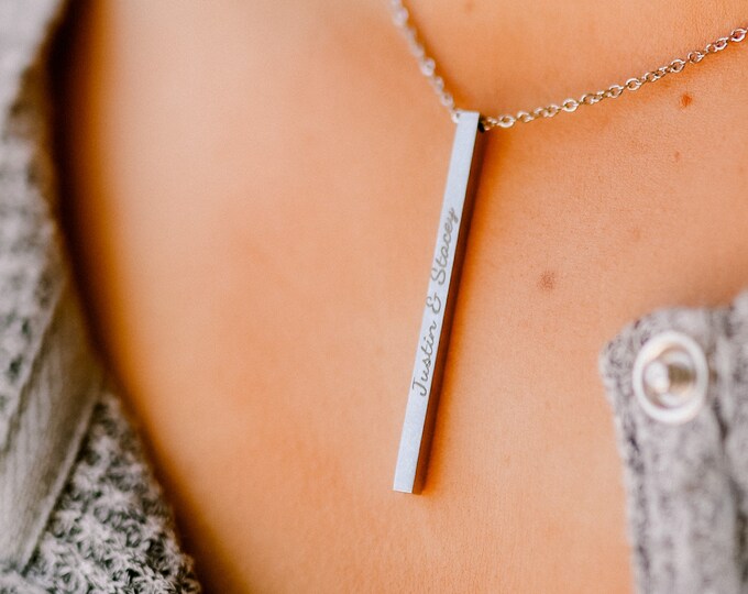 Engraved Necklaces- Name bar necklace, Personalized Engraved Necklace, Letter Necklace, Design your own Necklace, Custom Bar Necklace Gift
