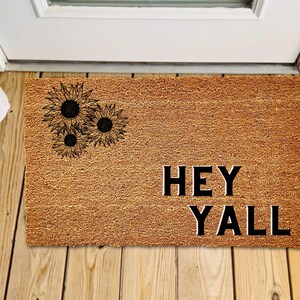 Hey Y&#39;all Doormat, Texas Country Welcome Mat, Flocked Coir Outdoor Welcome Mat, Personalized Custom Personalized Door Mat, Boho Western Home