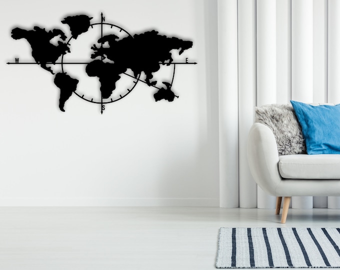 Carte du monde en métal - Metal Wall Decoration, Metal Wall Art, Metal World Map, World Map Interior, Housewarming Gift, Welkarte Gift Ideas