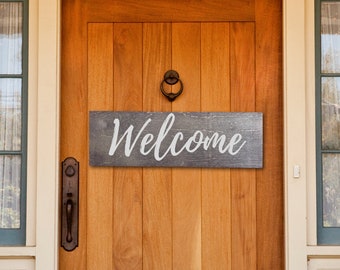 FIRMA DE BIENVENIDA, signo de guirnalda, puerta principal del signo de bienvenida, signo de bienvenida rústico, signo de bienvenida personalizado, signo de bienvenida de madera personalizado, decoración del hogar